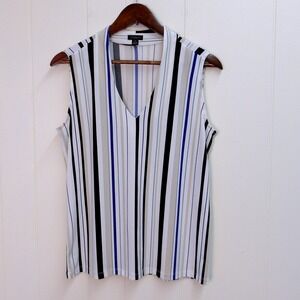 Ann Taylor Factory Striped Sleeveless Blouse Top Women's M - Blue & Beige/ #9042